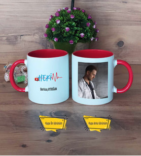 Hekim Kupa Bardak Kırmızı Fotoğraflı Tıp Bayramı Hediyesi Doktora Hediye