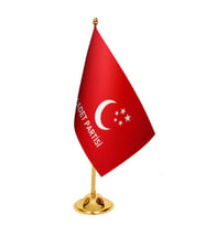 Masa Üstü Saadet Partisi Bayrağı + Pirinç Direk Masa Bayrak Seti