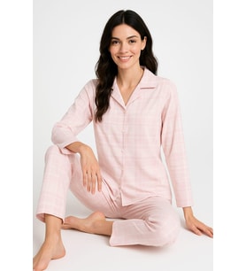 Kadın 6456 Düğmeli Süet Uzun Kol Pijama Takımı PEMBE