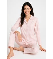 Kadın 6456 Düğmeli Süet Uzun Kol Pijama Takımı PEMBE