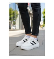 Ayakmod DVS-01 Bağcıklı Beyaz Siyah Kadın Spor Ayakkabı (Beyaz-Siyah)