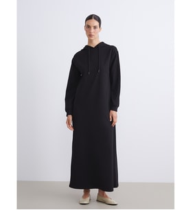 LCW Modest Siyah Kapüşonlu Sweatshirt Elbise