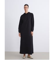 LCW Modest Siyah Kapüşonlu Sweatshirt Elbise