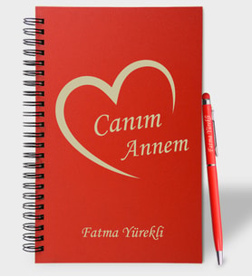 Canım Annem Tasarımlı Renkli Ahşap Defter Kalem Seti (Kırmızı)