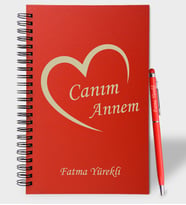 Canım Annem Tasarımlı Renkli Ahşap Defter Kalem Seti (Kırmızı)