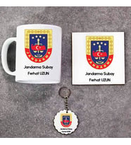 Jandarma Subay Kupa Bardak Altlık ve Anahtarlık Hediye Seti (Model 1)