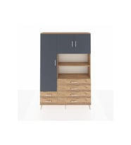 Arges Dolap 8 Raflı 6 Çekmeceli 3 Kapaklı 132x30x195 Çam-Antrasit/Çam