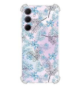 PrintiFy Samsung A35 Uyumlu Köşe Korumalı Floral Mavi Tasarımlı Şeffaf Silikon Kılıf
