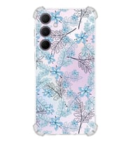 PrintiFy Samsung A35 Uyumlu Köşe Korumalı Floral Mavi Tasarımlı Şeffaf Silikon Kılıf