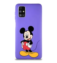 Samsung Galaxy M51 Soft Premier Kapak Mickey Mouse-E Tasarımlı Silikon Kılıf - Mor (Şeffaf)