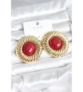Pirinç Gold Renk Bordo Boncuklu Vintage Kadın Küpe - TJ-BKP11389