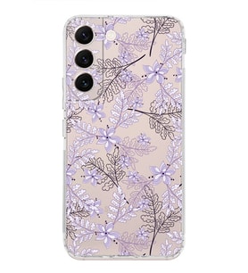 Samsung Galaxy S22  Kamera Korumalı Kapak Floral Lila Tasarımlı  Şeffaf  Kılıf