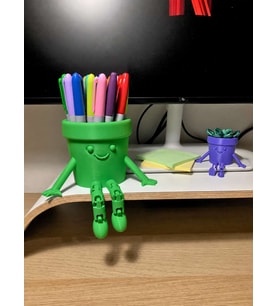 3D Baskı Hareketli Gülen Kalemlik - Eklemli Masaüstü Organizer - Yeşil