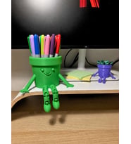 3D Baskı Hareketli Gülen Kalemlik - Eklemli Masaüstü Organizer - Yeşil
