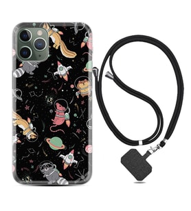 Apple iPhone 11 12 13 14 Pro Max Kılıf Boyun Askılı Silikon Planet Animals 1771