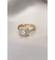 Gold Baget ve Zirkon Taşlı Kare Yüzük - EBJ241123W29316 (Renksiz)