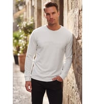 DeepSEA Erkek Slim Fit Likralı Çizgi Dokulu Beyaz Sweatshirt – Bisiklet Yaka Nakışlı Spor Şık Sweat 2708518