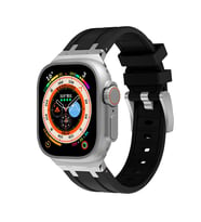 Apple Watch Ultra 49mm Uyumlu Kordon Silikon Metal Tokalı Soft Yüzey Zore KRD-89 Kayış (Siyah)