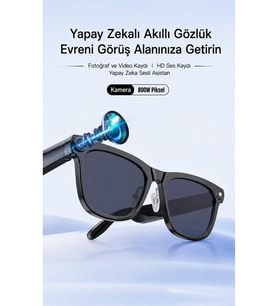 Yapay Zekâ Destekli Akıllı Gözlük – Kamera, Video ve HD Ses Kayıtlı Bluetooth Smart Glasses