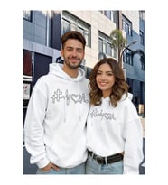 Heartbeat Baskılı Hoodie Sweatshirt – Kapüşonlu Unisex Çift Kombin Oversize 2'li Set (Beyaz)