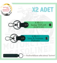 Motosiklet Maceracılarına, İsim Plaka ve A - Kan Grubu Yazılı x2 Anahtarlık, K Turkuaz-F Yeşil-Laci