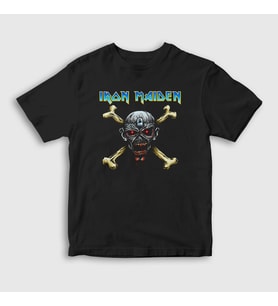 Presmono Unisex Çocuk Siyah Skull Iron Maiden T-Shirt 87031tt