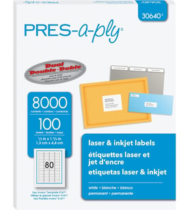 Mürekkep Püskürtmeli Yazıcılar Için Pres-A-Ply Etiketler, 5 X 1.75, Beyaz, 8000'Li Kutu (30640)