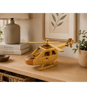 Vintage Ahşap Helikopter Maketi El Yapımı Dekoratif Helikopter Modeli Ev Ofis Masaüstü Dekoru