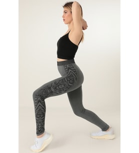 Miorre Yüksek Bel Desenli Spor Seamless Tayt (Siyah)