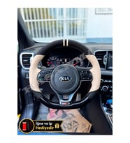 Kia Sportage QL Dikme Direksiyon Kılıfı Delikli Deri Parlak Siyah Bej Detay Çift Yüzük ve Dikiş 2015-2018