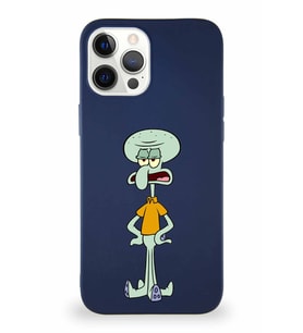 Apple iPhone 12 Pro Max Soft Premier Kapak Squidward Dokunaç Tasarımlı Silikon Kılıf - Lacivert (Şeffaf)