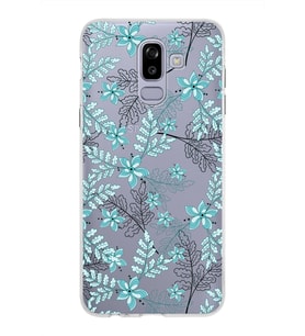 Samsung Galaxy J8 Kapak Floral Su Yeşili Tasarımlı Şeffaf Silikon Kılıf