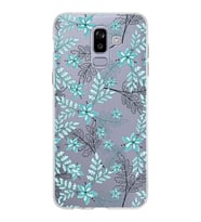 Samsung Galaxy J8 Kapak Floral Su Yeşili Tasarımlı Şeffaf Silikon Kılıf