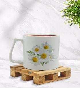 BK Gift Kişiye Özel Papatya Temalı Middle Beyaz Kupa Bardak Model 12