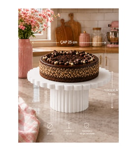 Cupcake Kek Pasta Ayaklı Stand Beyaz - Çap 25 CM - Yükseklik 12 CM