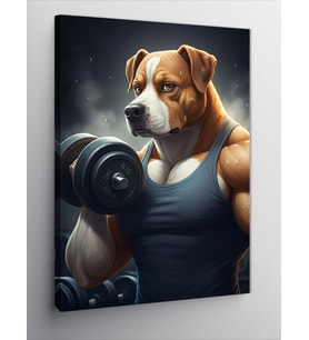 Kanvas Tablo Dumbbell İle Egzersiz Yapan Köpek