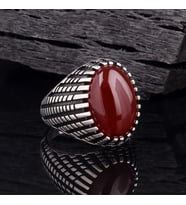Gümüş Yüzük 925 Ayar Kırmızı Akik Taşlı