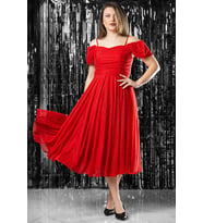 Askılı Simli Abiye Elbise Kırmızı MDV376