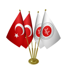Masa Üstü Diyanet İşleri Bayrağı Türk Bayrağı Dörtlü Pirinç Direk Masa Bayrak Seti