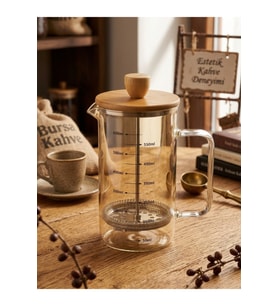 Bambu Kapaklı 600 ML French Press Ölçü Kabı