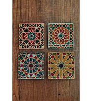 Geometrik Desen Baskılı Doğal Taş Bardak Altlığı 4'lü Set 10x10cm - Stone Coasters
