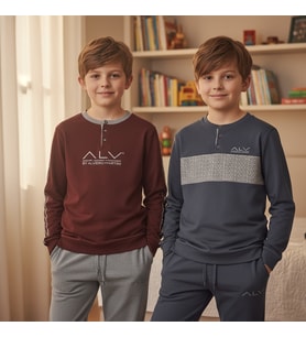 Genç Erkek Pamuklu 2 Adet 2'li Pijama Takımı AL002 V2, AL003 V1 BB2460