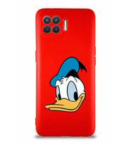 Oppo Reno 4 Lite Soft Premier Kapak Donald Duck-B Tasarımlı Silikon Kılıf - Kırmızı (Şeffaf)