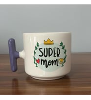 Super Mom Yazı Baskılı Mor Kulplu T Kupa