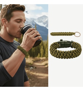 Pusulalı Çakmaklı Paracord Bileklik Anahtarlık - Avcı Kamuflaj Desen - Kamp ve Doğa Sporları İçin