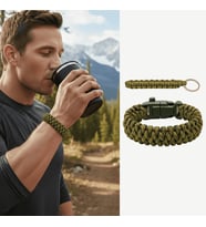 Pusulalı Çakmaklı Paracord Bileklik Anahtarlık - Avcı Kamuflaj Desen - Kamp ve Doğa Sporları İçin