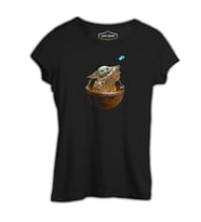 Baby Yoda - Kelebek Siyah Kadın Tshirt