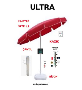 Dogant 2 Mt  Kırmızı   Deniz Balkon Havuz Plaj  Şemsiyesi + Bidon +Kazık +Çanta
