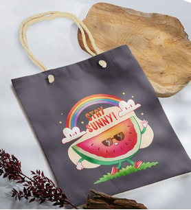 BK Gift Yaz Temalı Antrasit Halat Saplı Kumaş Plaj Çantası -18, Baskılı Omuz Çantası, Alışveriş Çantası, Arkadaşa Hediye, Sevgiliye Hediye
