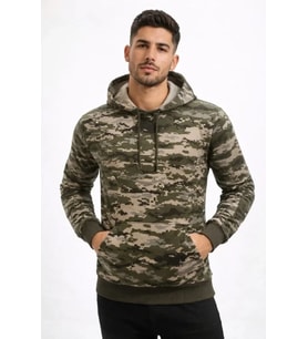 Erkek Kamuflaj Desenli 2 İplik 4 Mevsim Kapüşonlu Kanguru Cepli Hoodie Sweatshirt - Kamuflaj